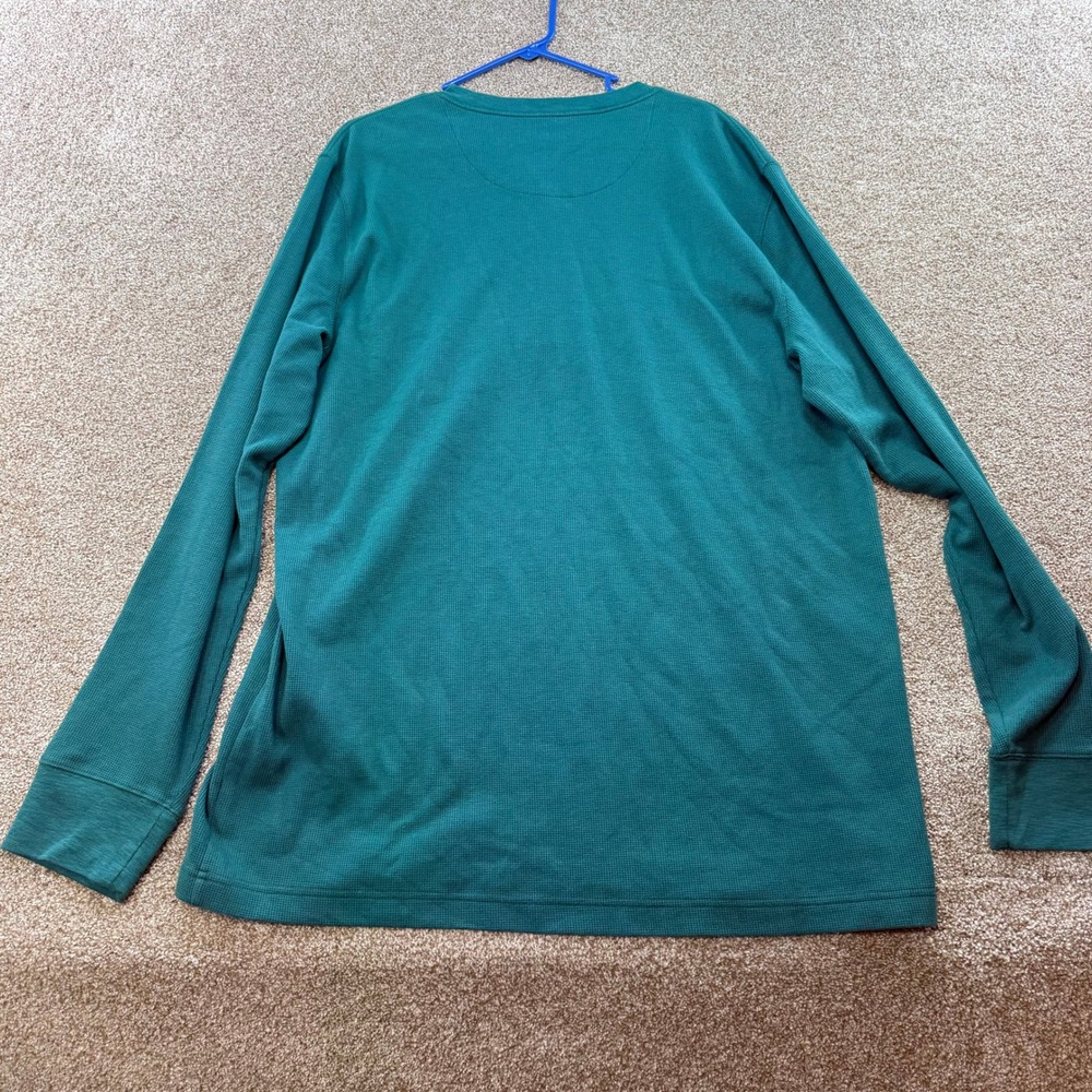 Lands End Mens XL/T Teal Green Waffle Knit Long Sleeve Henley Shirt 46 48 Tall - Picture 3 of 11